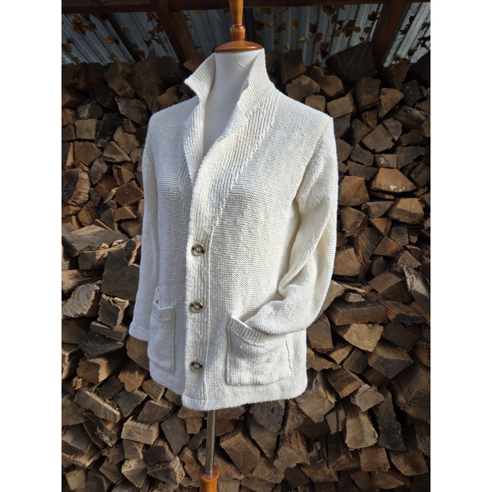 VTG CHRISTIAN DIOR Knit Linen Blend 70s Cardigan Ribbed Shawl Collar Size S